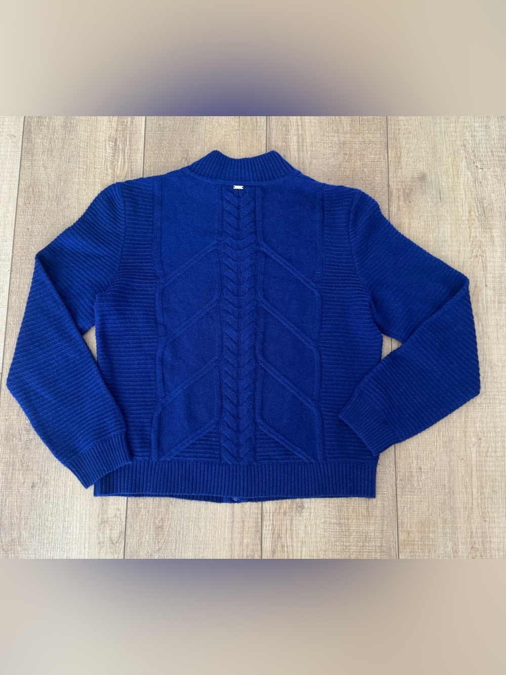St. John 100% Cashmere Cable Knit Zip Cardigan Sweater Cobalt Blue L - Picture 5 of 13